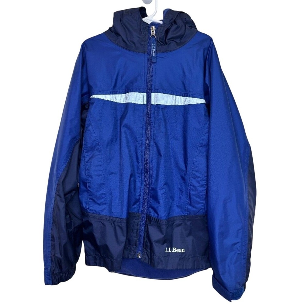 LL Bean Kids' Trail Model Rain Jacket Insulated Blue Black Boys 8
